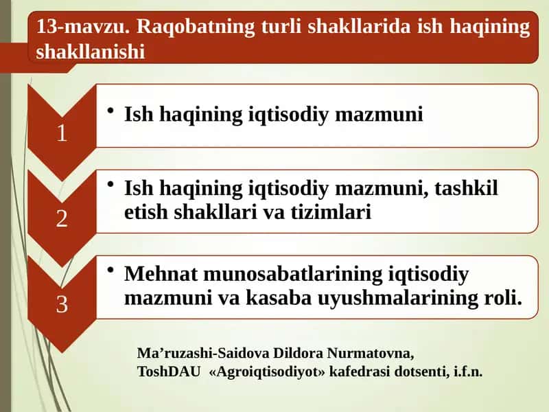 Raqobatning turli shakllarida ish haqining shakllanishi