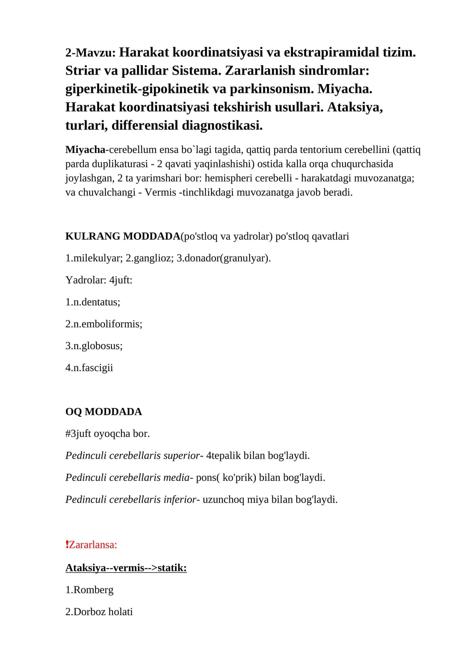 Harakat koordinatsiyasi va ekstrapiramidal tizim