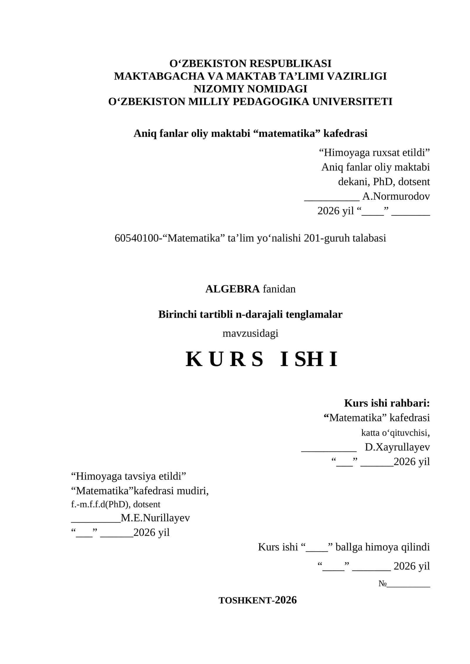 Birinchi tartibli n-darajali tenglamalar