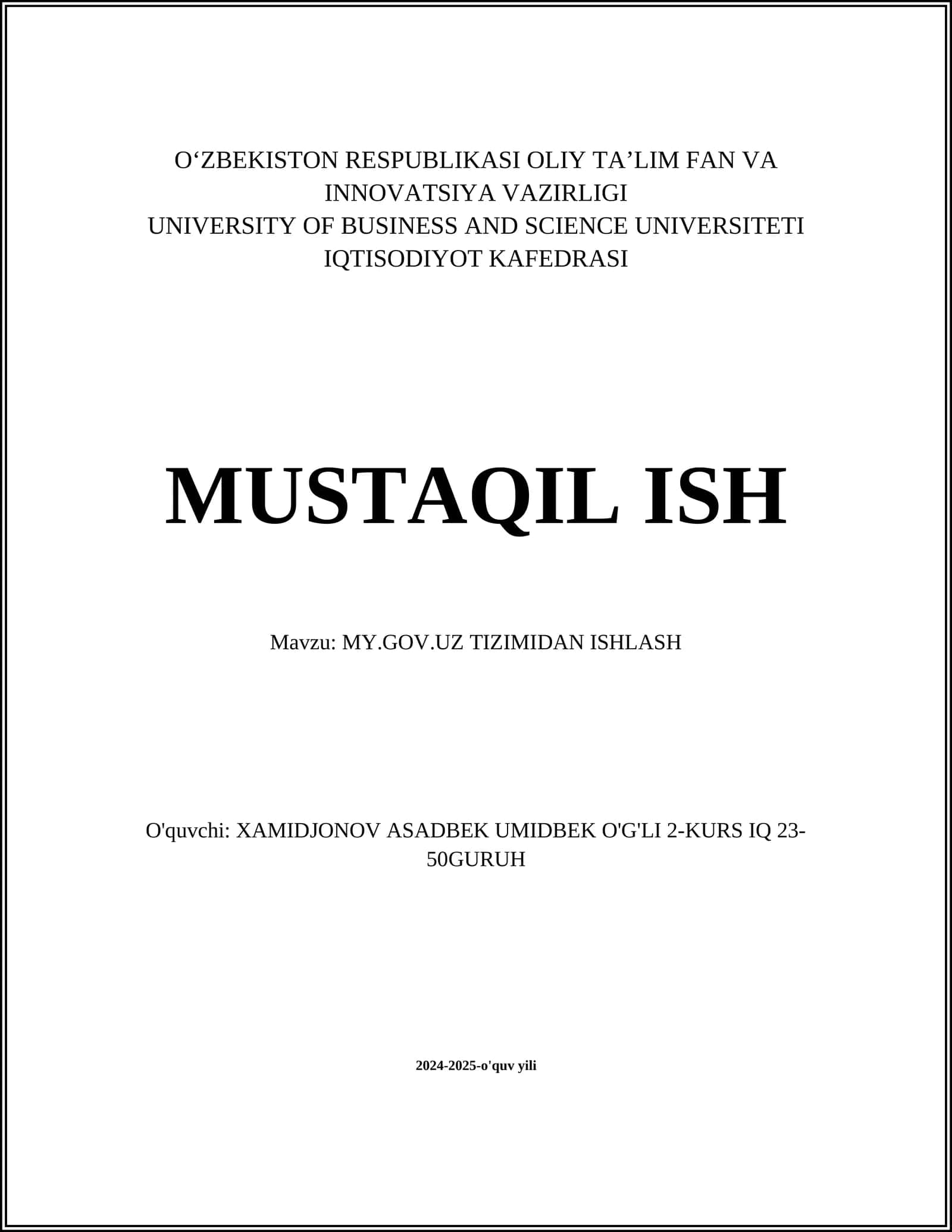 MY.GOV.UZ TIZIMIDAN ISHLASH