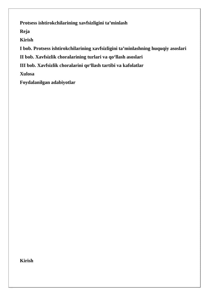 Protsess ishtirokchilarining xavfsizligini ta’minlash