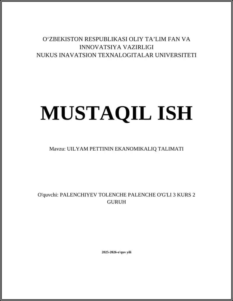 UILYAM PETTININ EKANOMIKALIQ TALIMATI