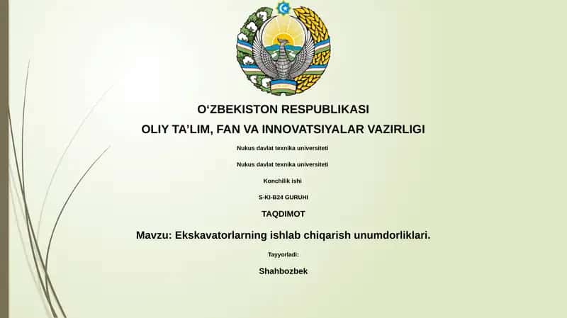 Ekskavatorlarning ishlab chiqarish unumdorliklari