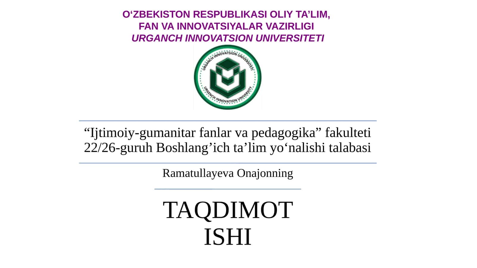 URGANCH INNOVATSION UNIVERSITETI