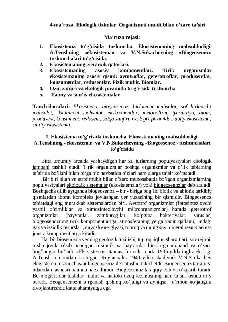Ekologik tizimlar