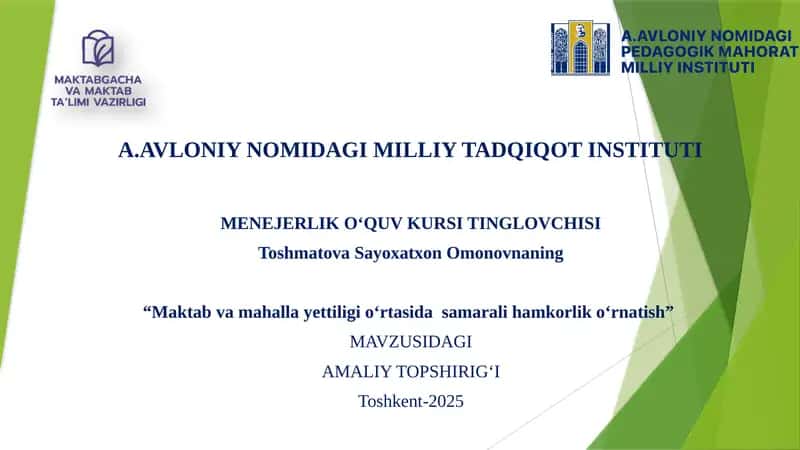 MENEJERLIK O‘QUV KURSI TINGLOVCHISI