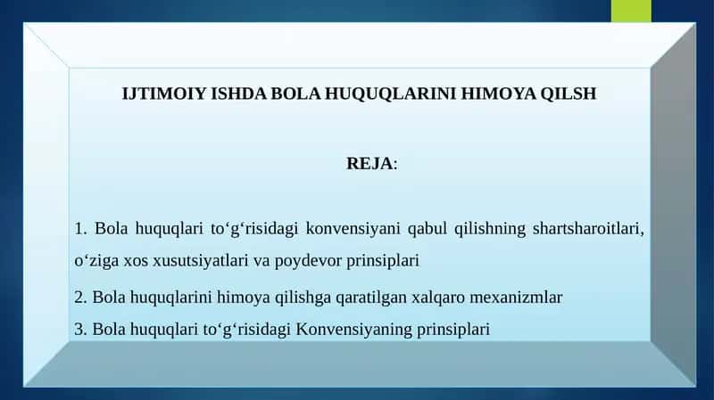 IJTIMOIY ISHDA BOLA HUQUQLARINI HIMOYA QILSH