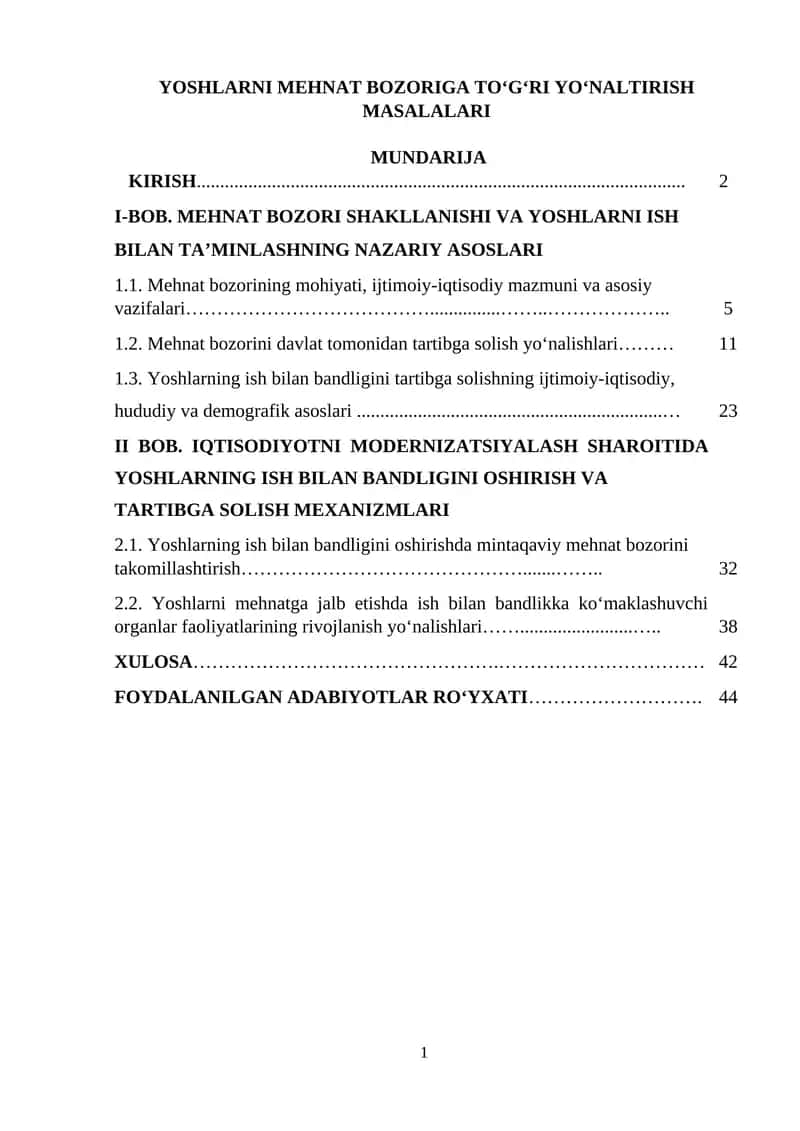 Yoshlarni Mehnat Bozoriga To‘g‘ri Yo‘naltirish Masalalari