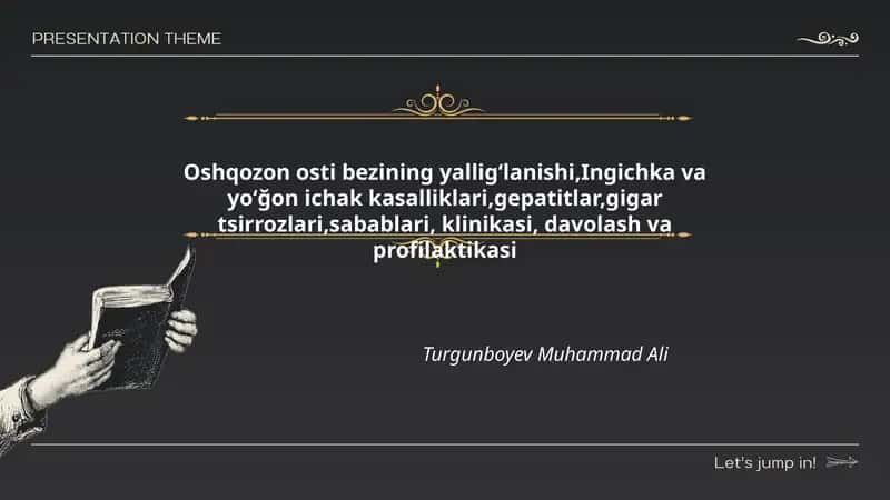 Oshqozon osti bezining yalligʻlanishi,Ingichka va yoʻğon ichak kasalliklari,gepatitlar,gigar tsirrozlari,sabablari, klinikasi, davolash va profilaktikasi