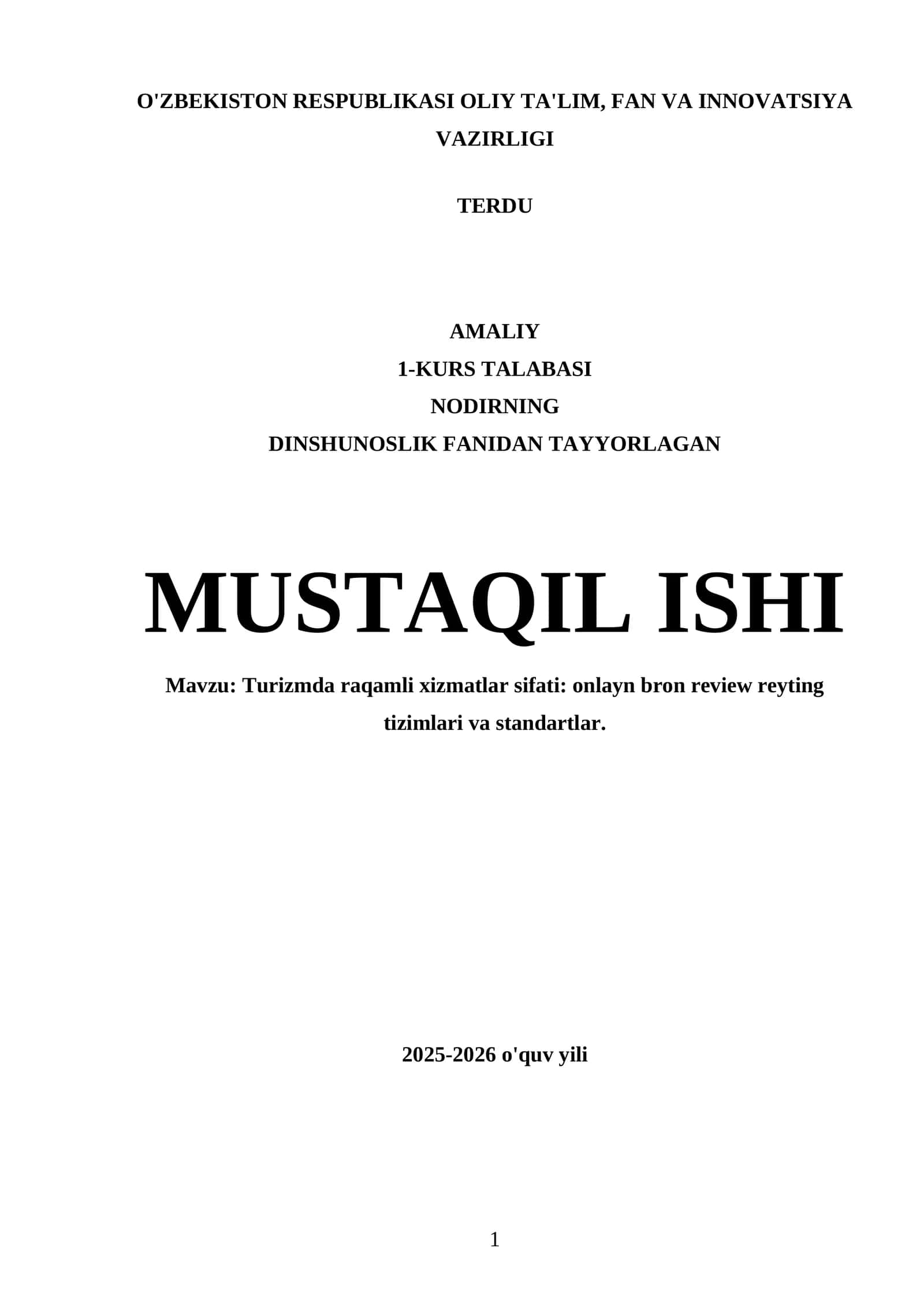 Turizmda raqamli xizmatlar sifati: onlayn bron review reyting tizimlari va standartlar