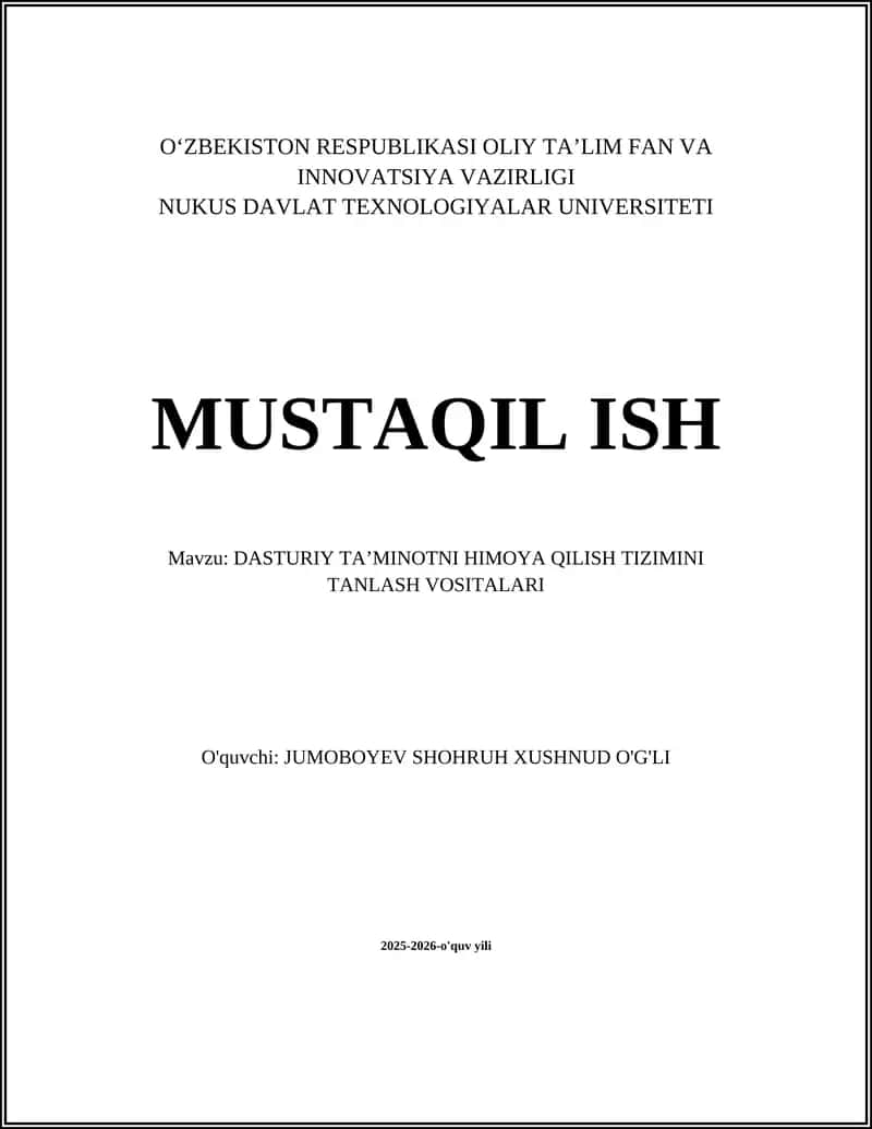 DASTURIY TA’MINOTNI HIMOYA QILISH TIZIMINI TANLASH VOSITALARI
