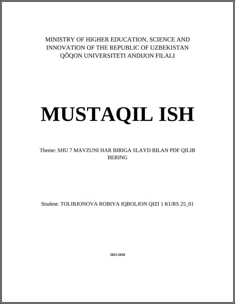 SHU 7 MAVZUNI HAR BIRIGA SLAYD BILAN PDF QILIB BERING