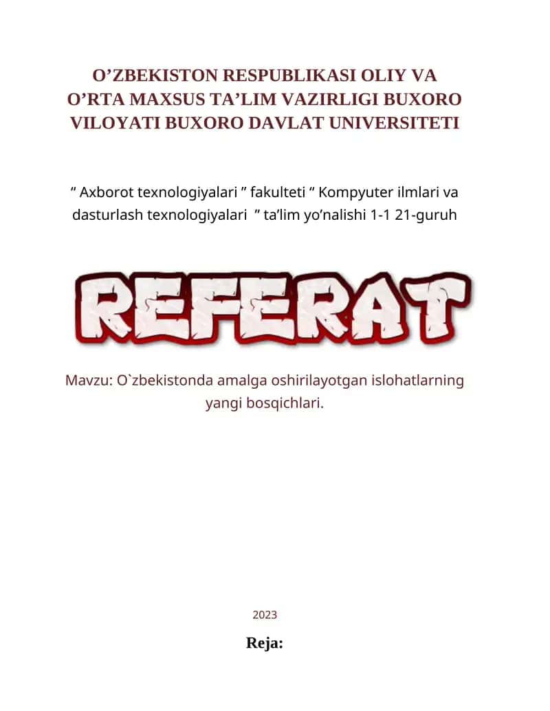 O`zbekistonda amalga oshirilayotgan islohatlarning yangi bosqichlari
