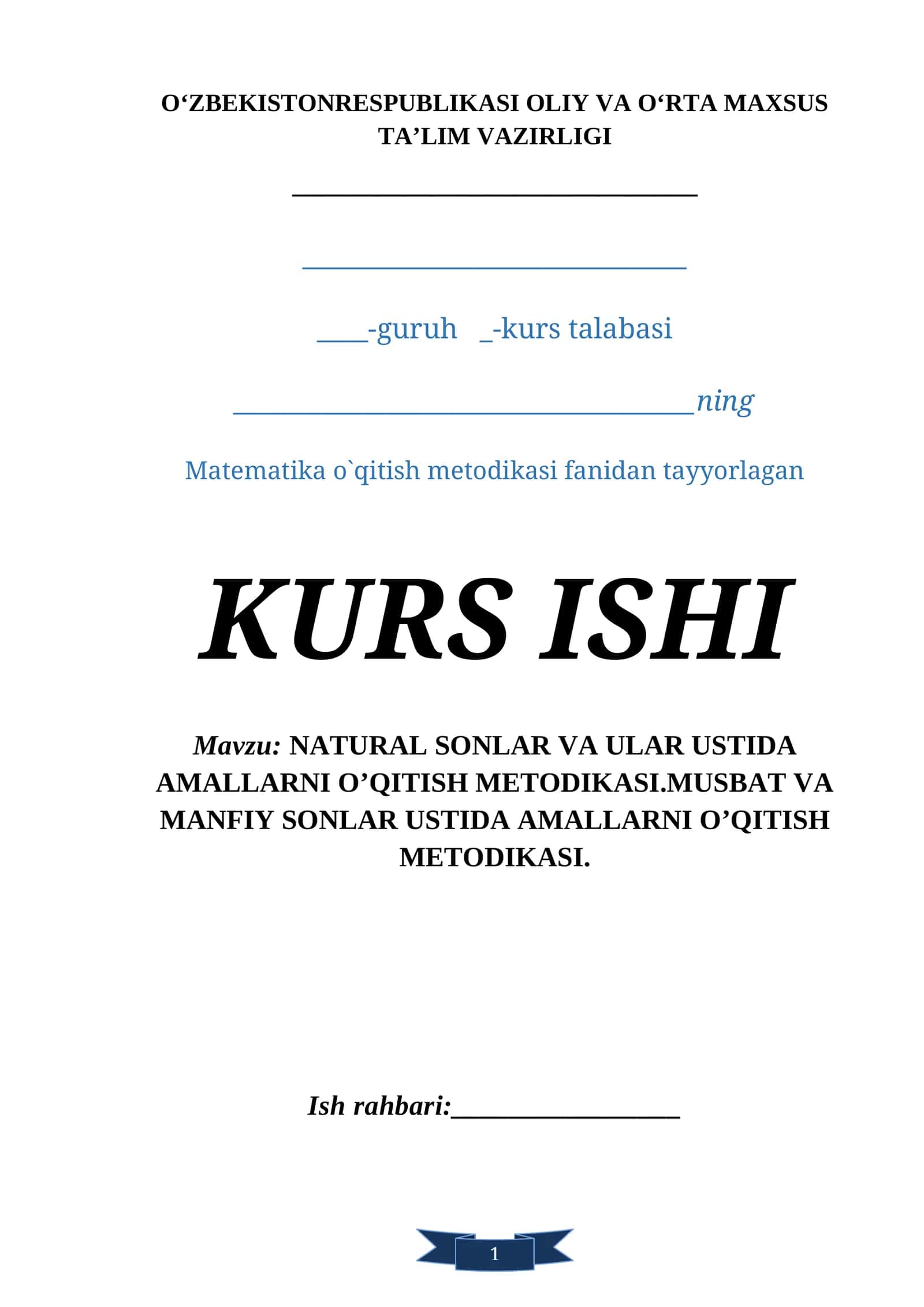 NATURAL SONLAR VA ULAR USTIDA AMALLARNI O’QITISH METODIKASI