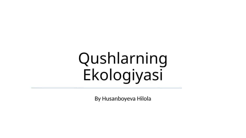 Qushlarning Ekologiyasi
