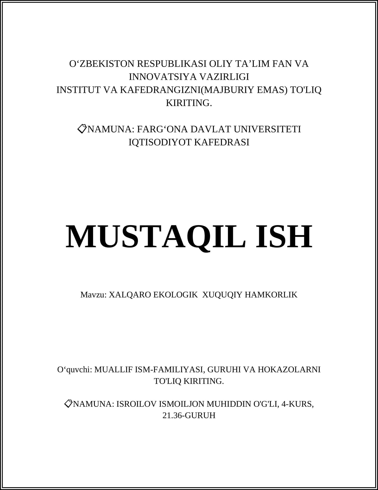 XALQARO EKOLOGIK XUQUQIY HAMKORLIK