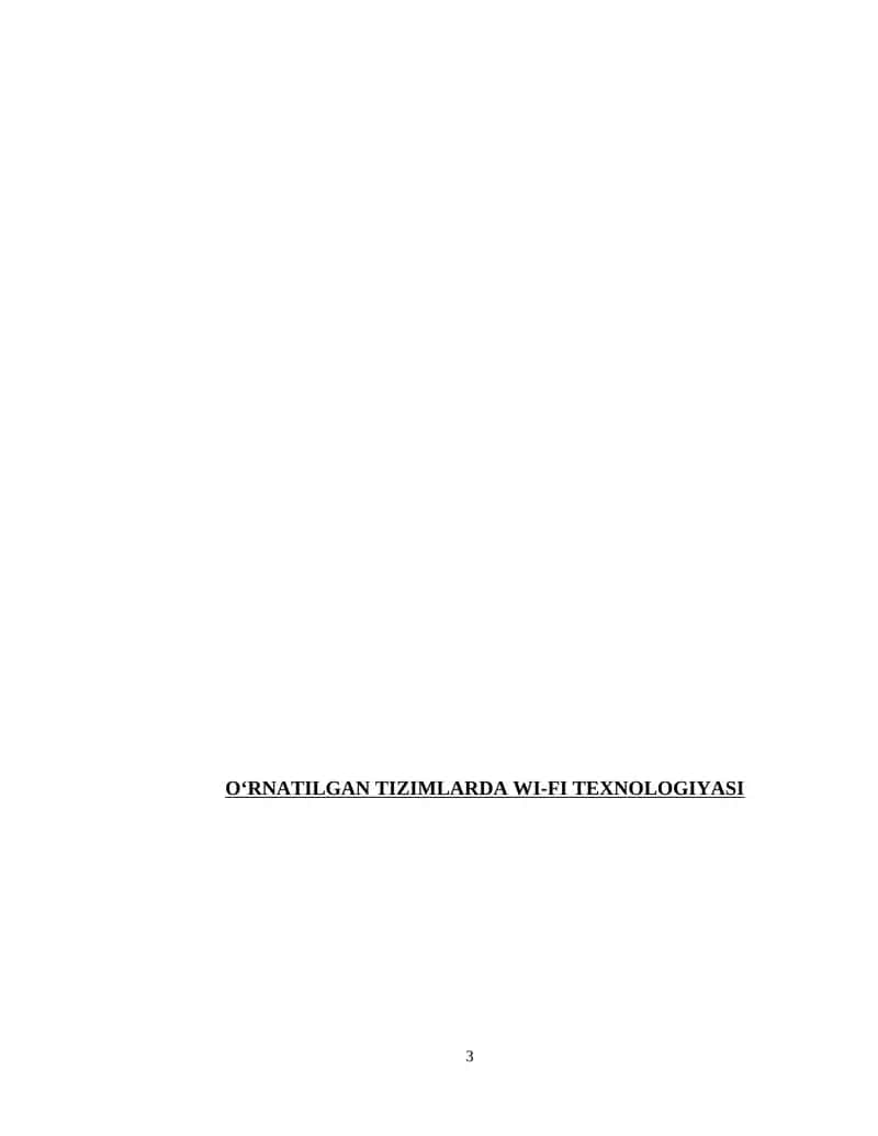 O‘RNATILGAN TIZIMLARDA WI-FI TEXNOLOGIYASI