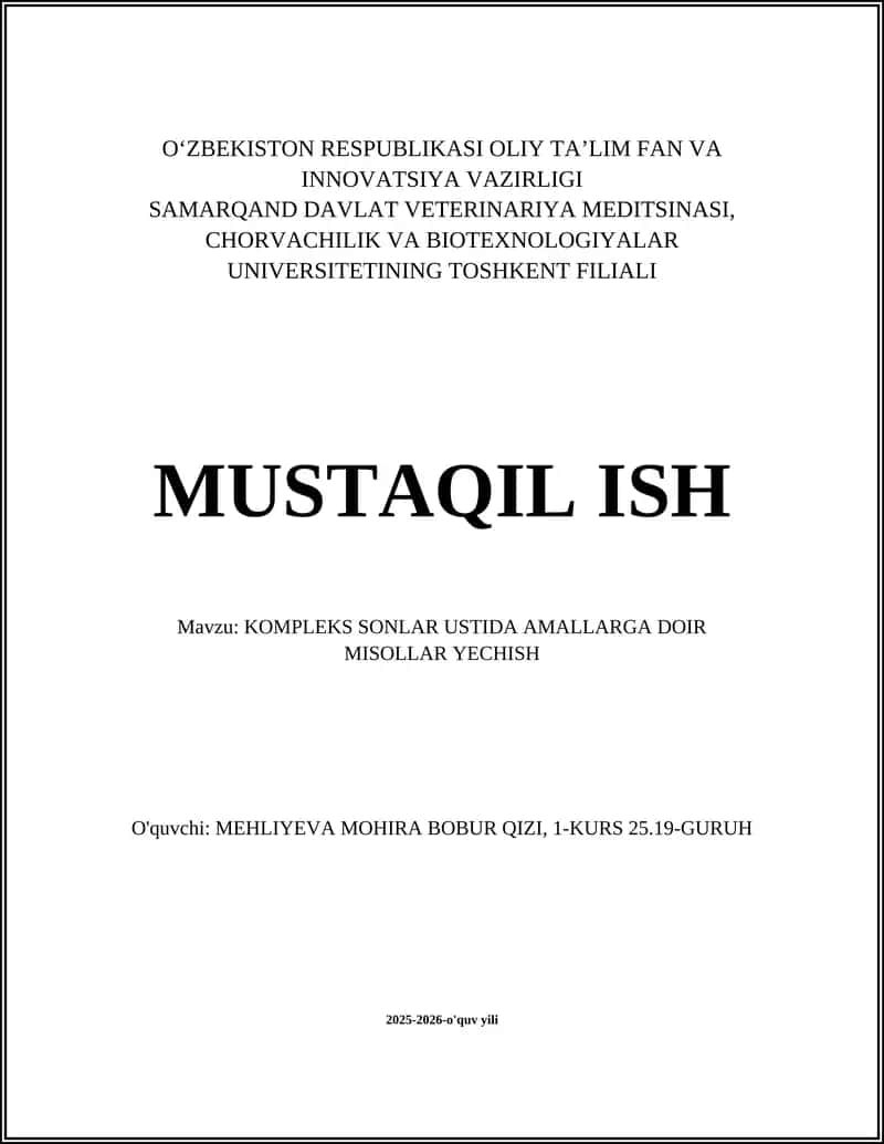 KOMPLEKS SONLAR USTIDA AMALLARGA DOIR MISOLLAR YECHISH