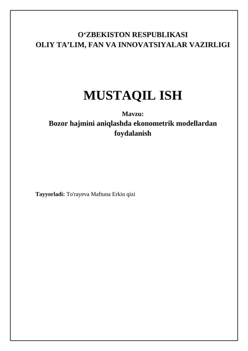 Bozor hajmini aniqlashda ekonometrik modellardan foydalanish