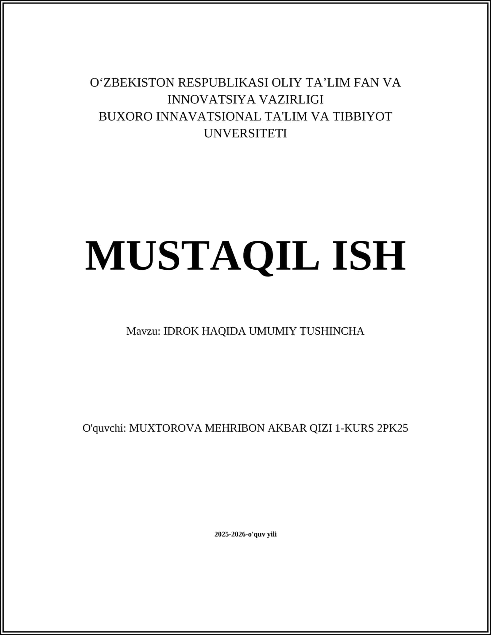 IDROK HAQIDA UMUMIY TUSHINCHA