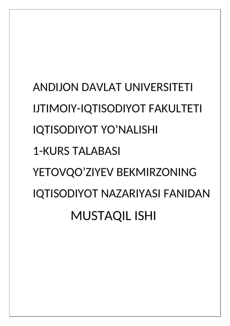 Ishsizlik va uning sabablari