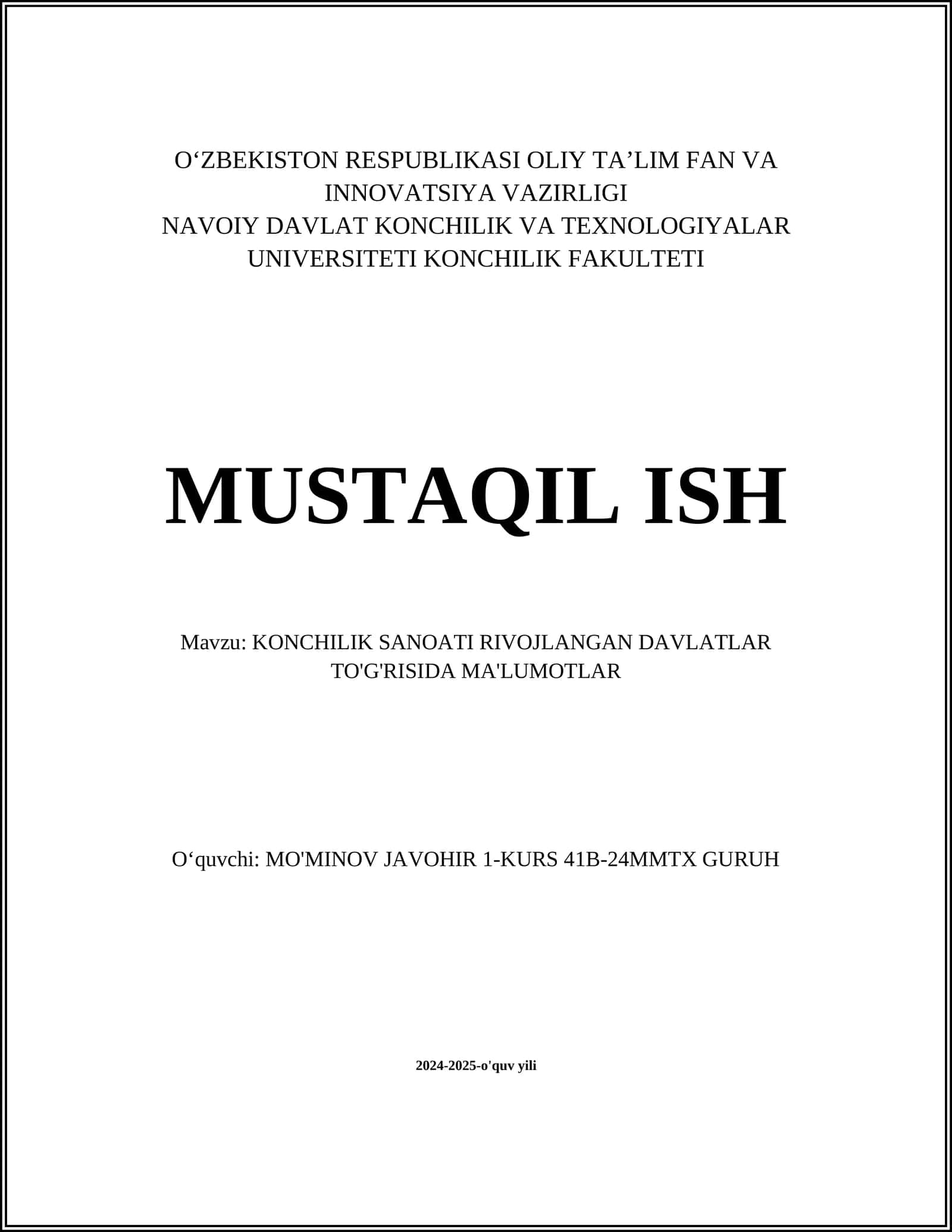 KONCHILIK SANOATI RIVOJLANGAN DAVLATLAR TO'G'RISIDA MA'LUMOTLAR
