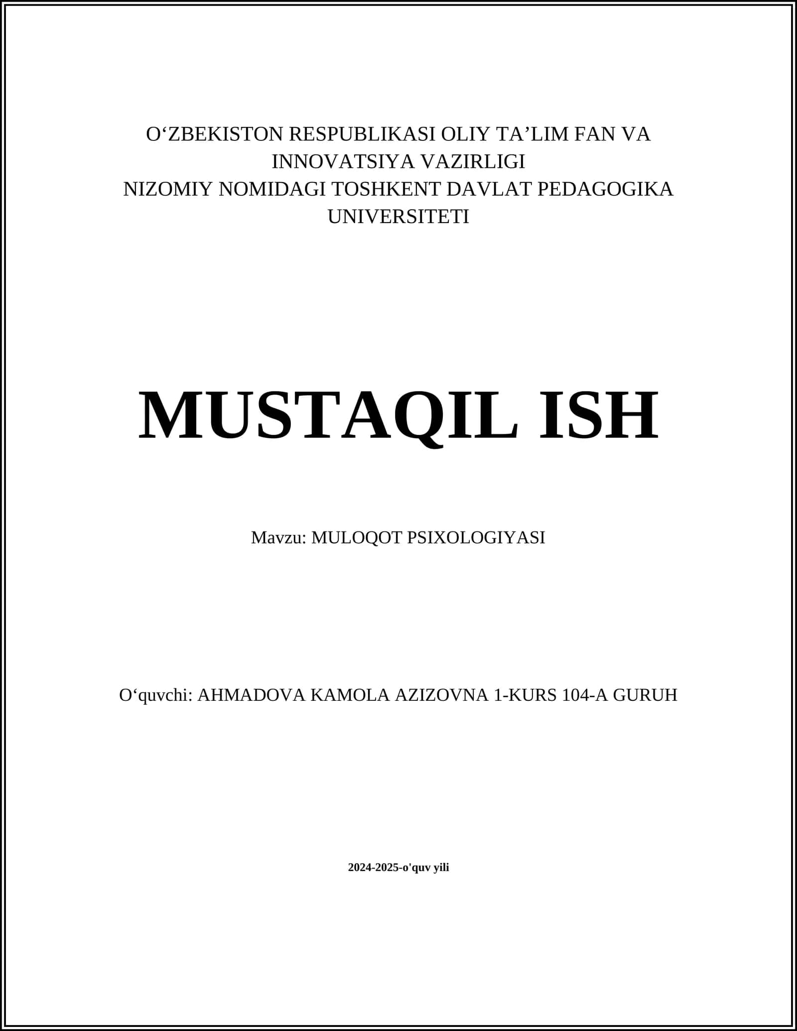 MULOQOT PSIXOLOGIYASI
