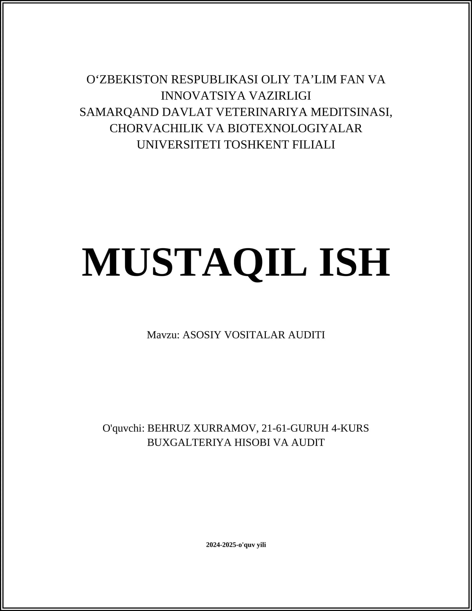 ASOSIY VOSITALAR AUDITI