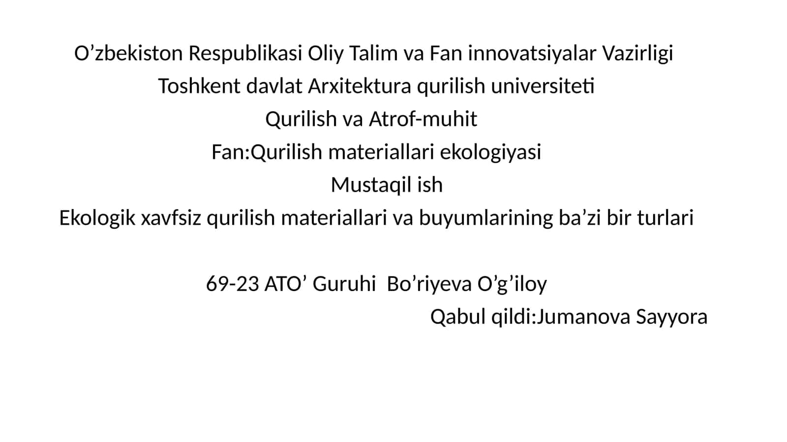 Qurilish materiallari ekologiyasi