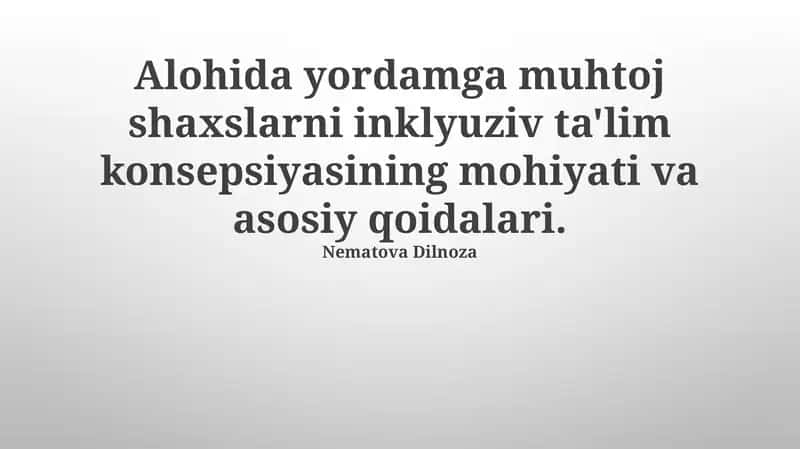 Inklyuziv Ta'limning Asosiy Tamoyillari