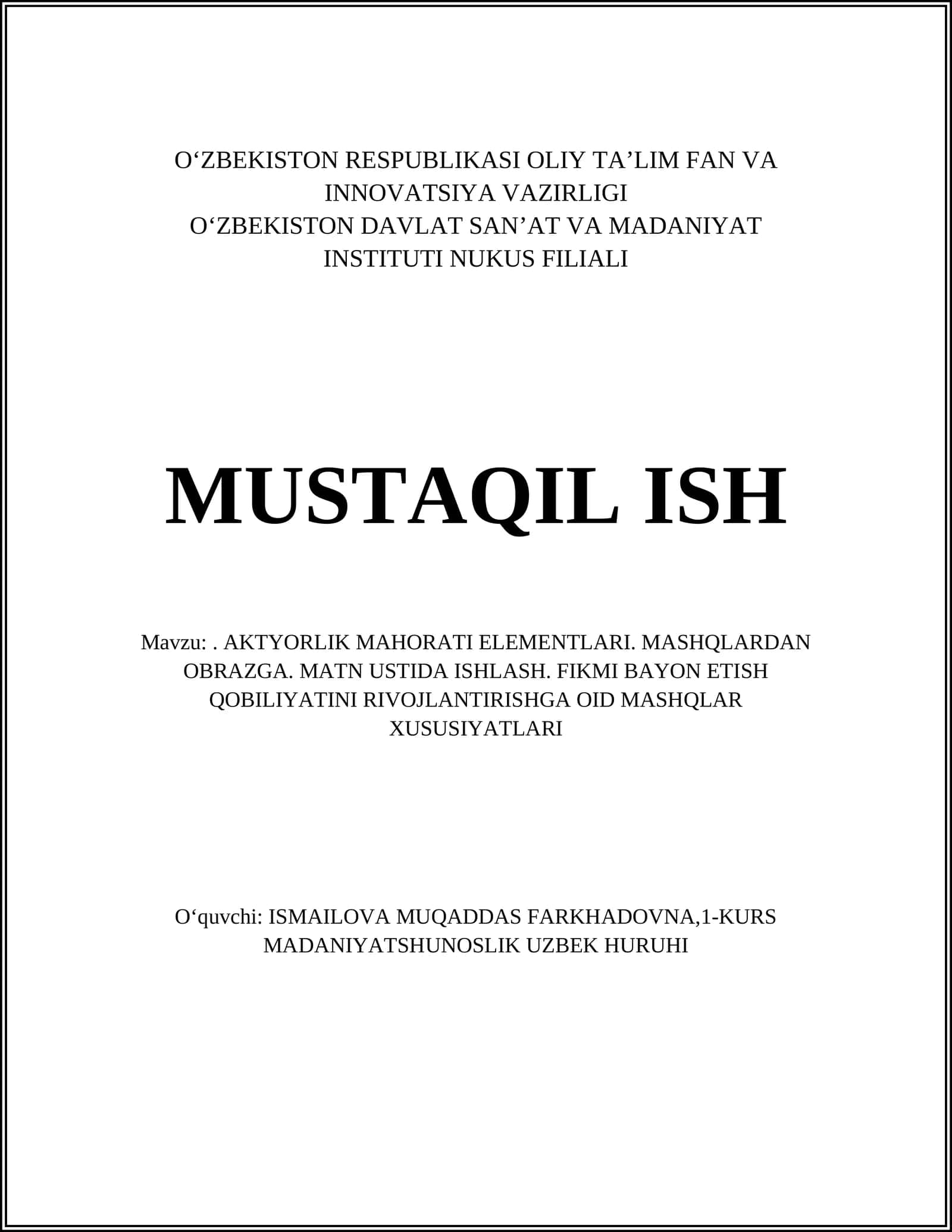 AKTYORLIK MAHORATI ELEMENTLARI