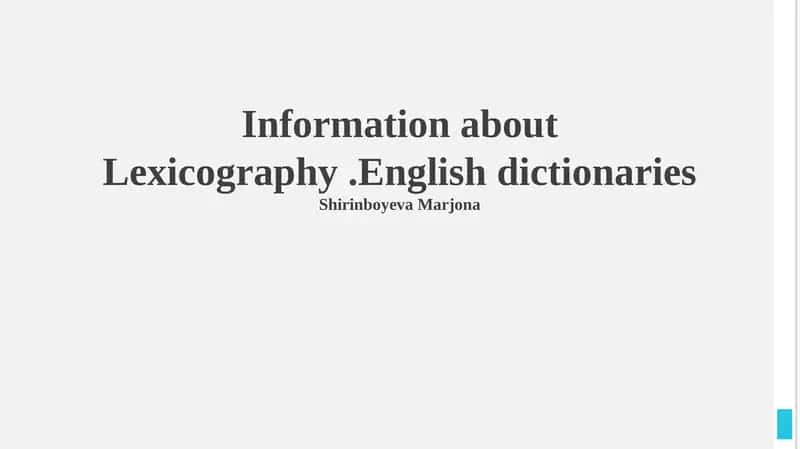 Lexicography.English dictionaries