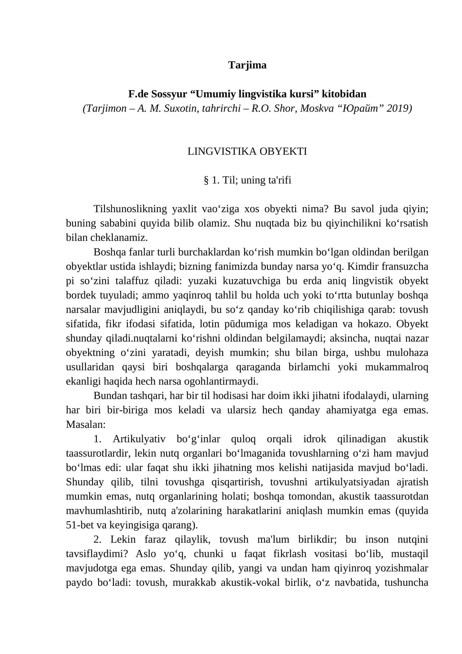 Umumiy lingvistika kursi kitobidan