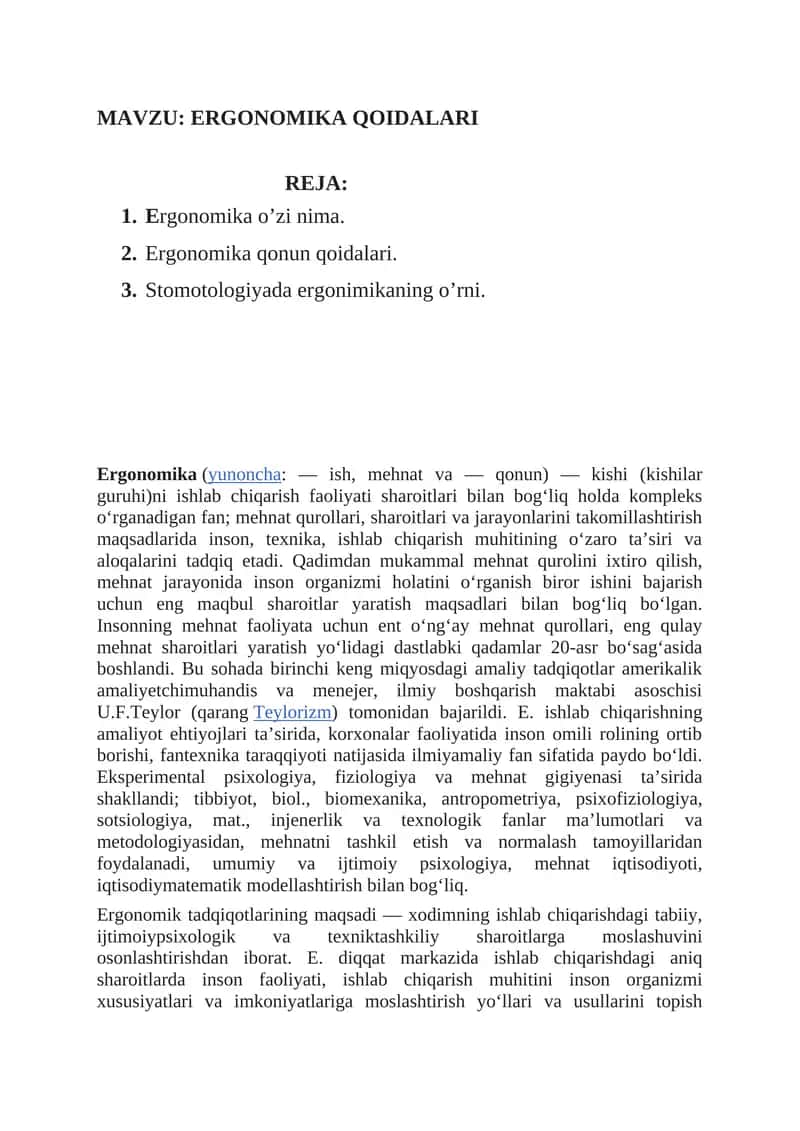 ERGONOMIKA QOIDALARI