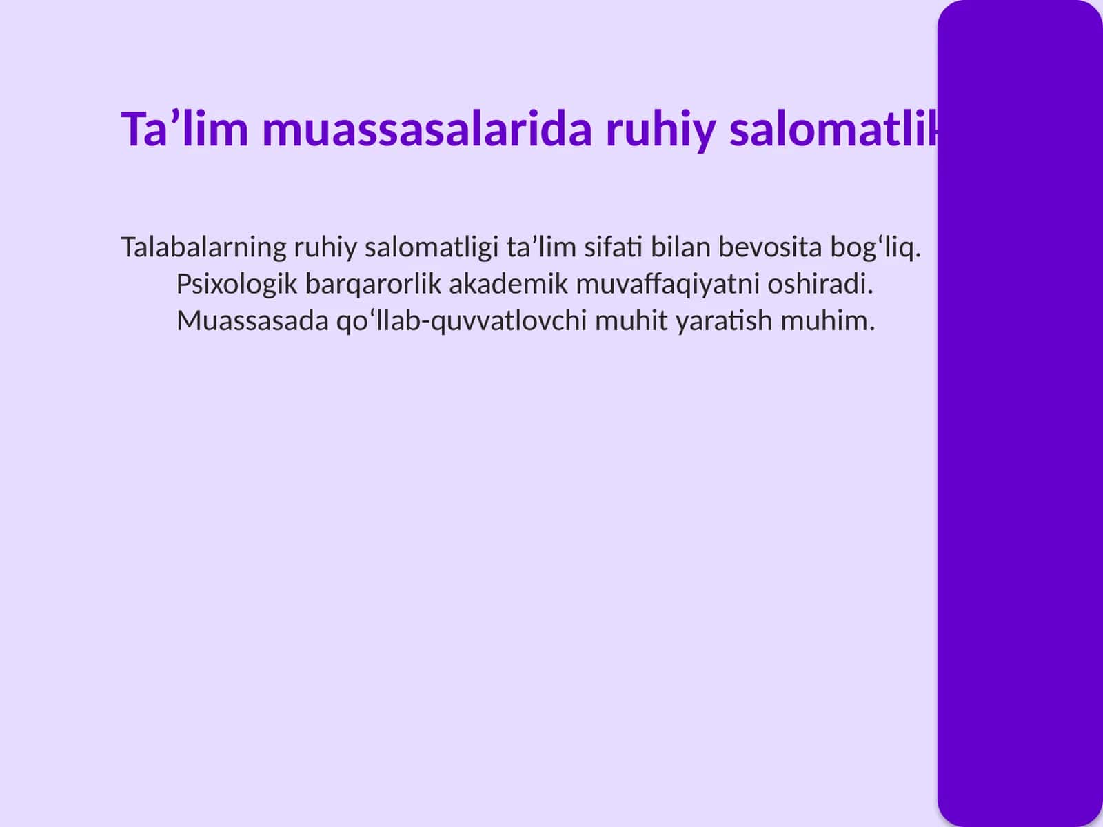 Ta’lim muassasalarida ruhiy salomatlik