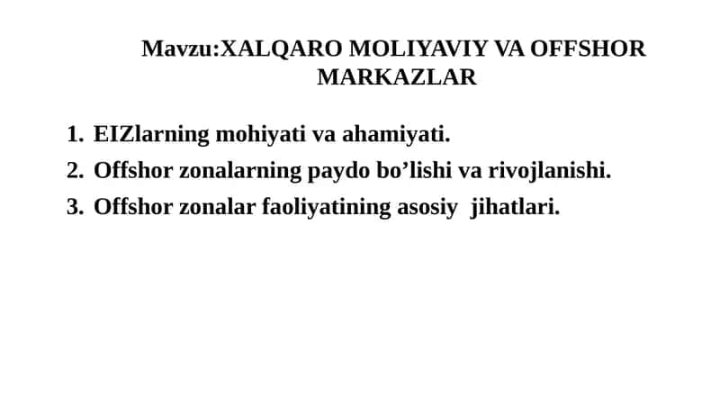 XALQAROMOLIYAVIY VA OFFSHOR MARKAZLAR
