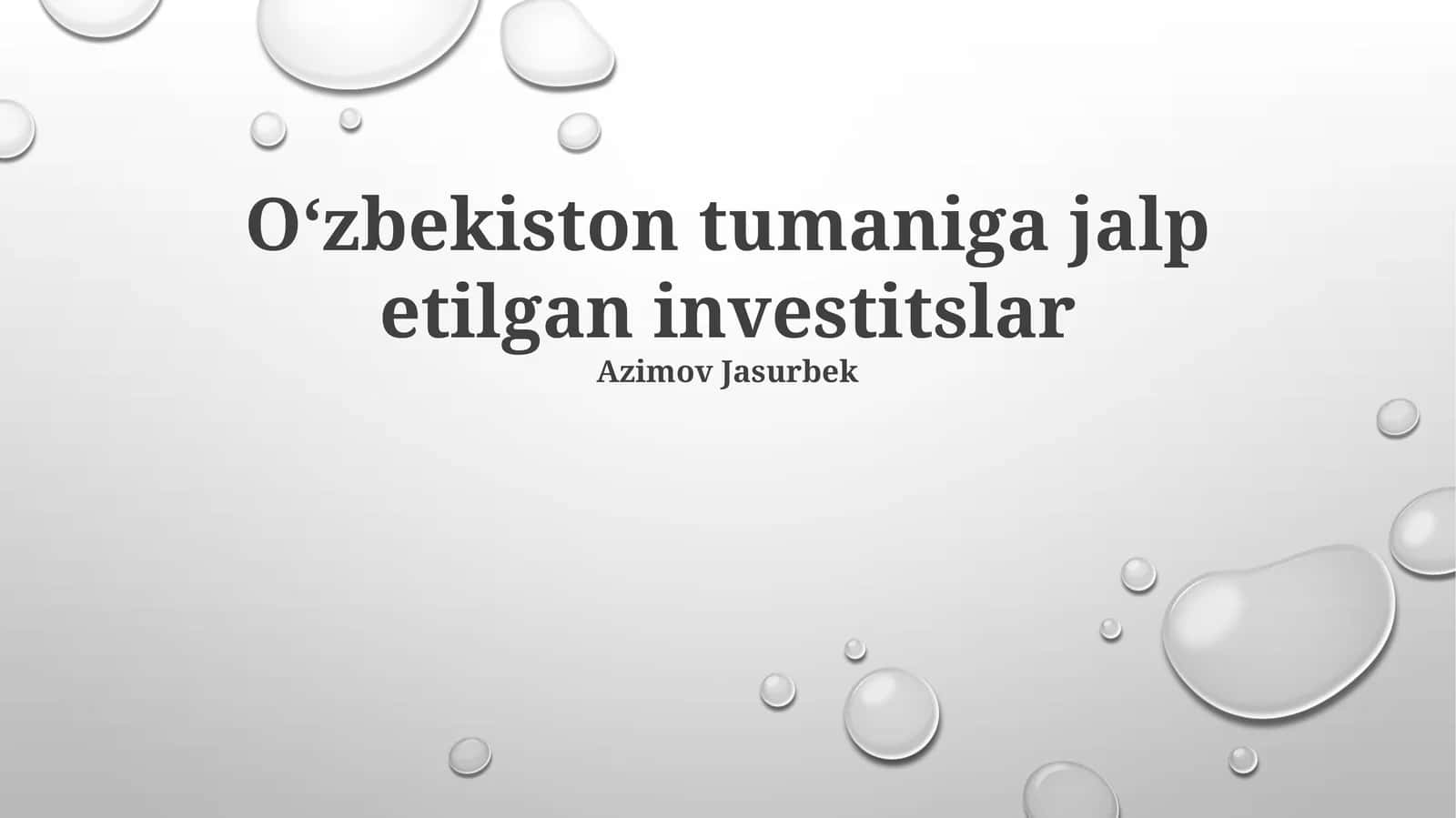 Oʻzbekiston tumaniga jalp etilgan investitslar