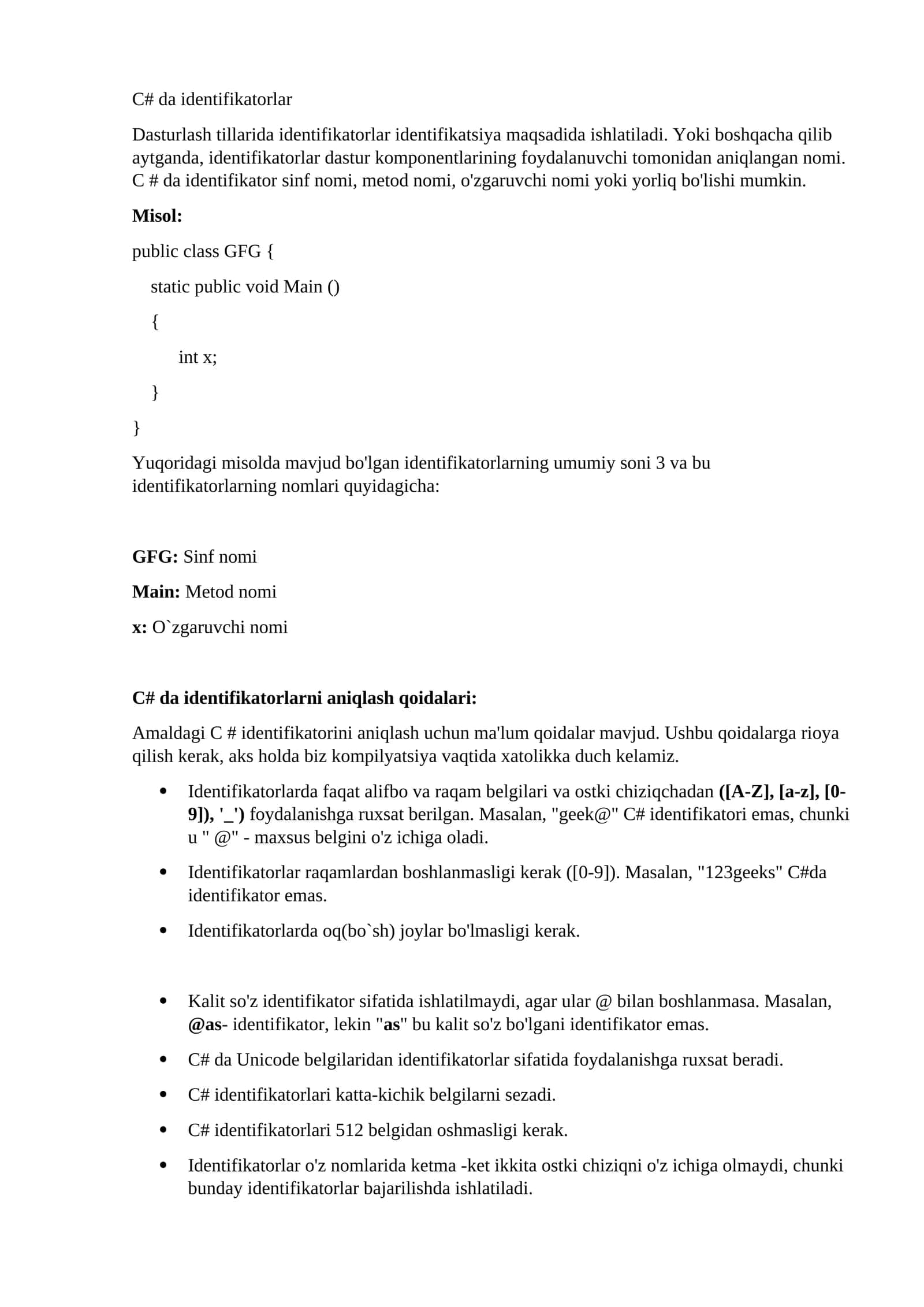 C# da identifikatorlar