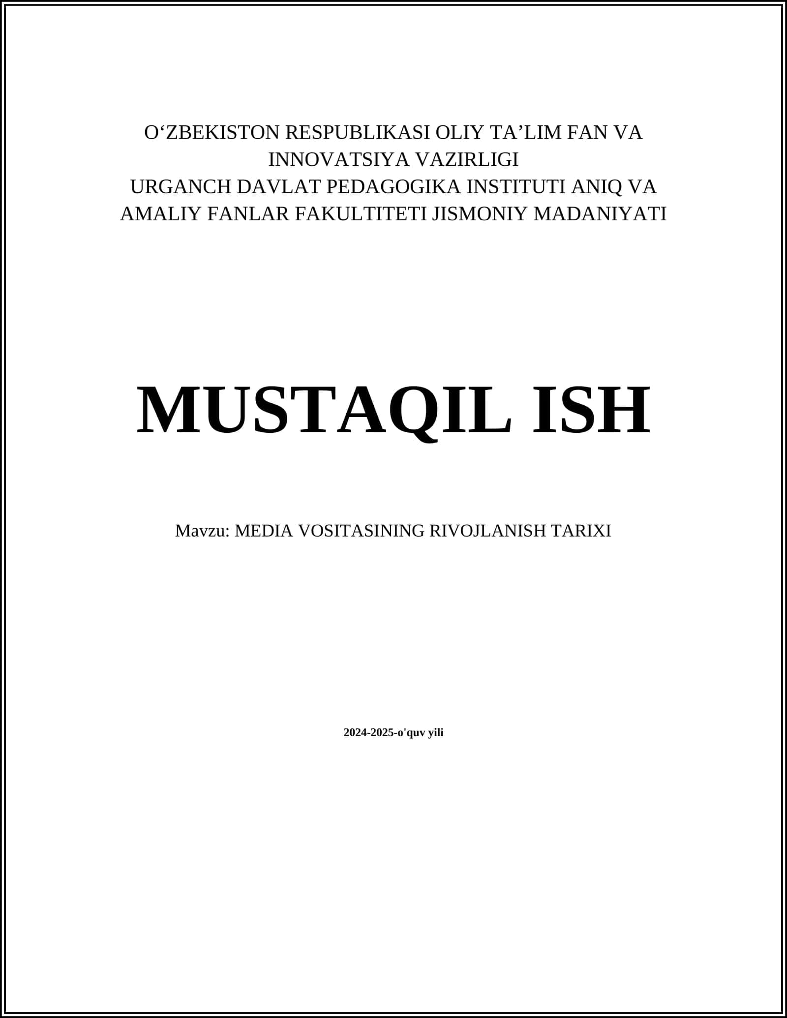 MEDIA VOSITASINING RIVOJLANISH TARIXI