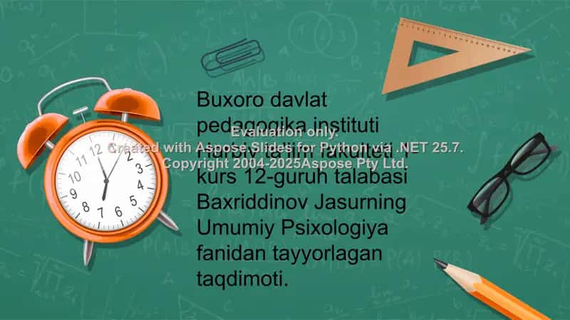 Umumiy Psixologiya fanidan tayyorlangan taqdimot