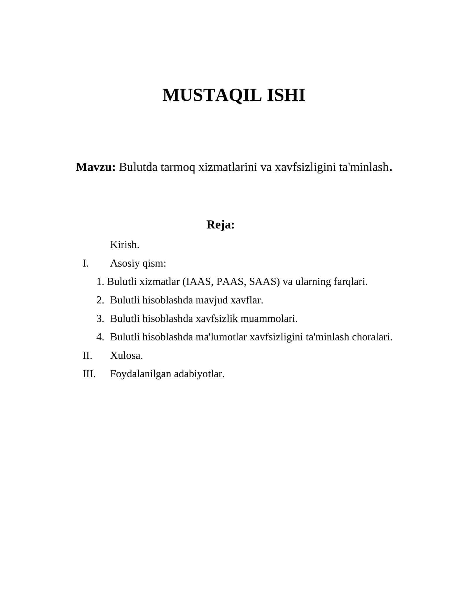 Bulutda tarmoq xizmatlarini va xavfsizligini ta'minlash.