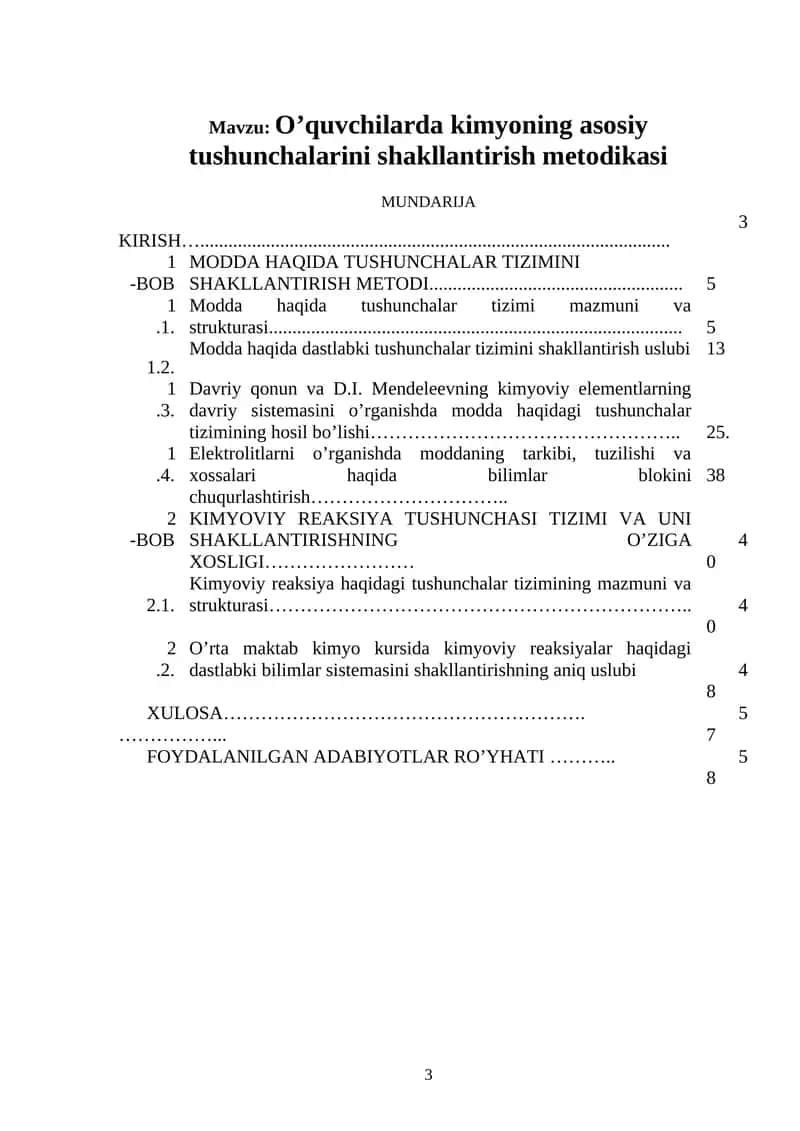 O’quvchilarda kimyoning asosiy tushunchalarini shakllantirish metodikasi