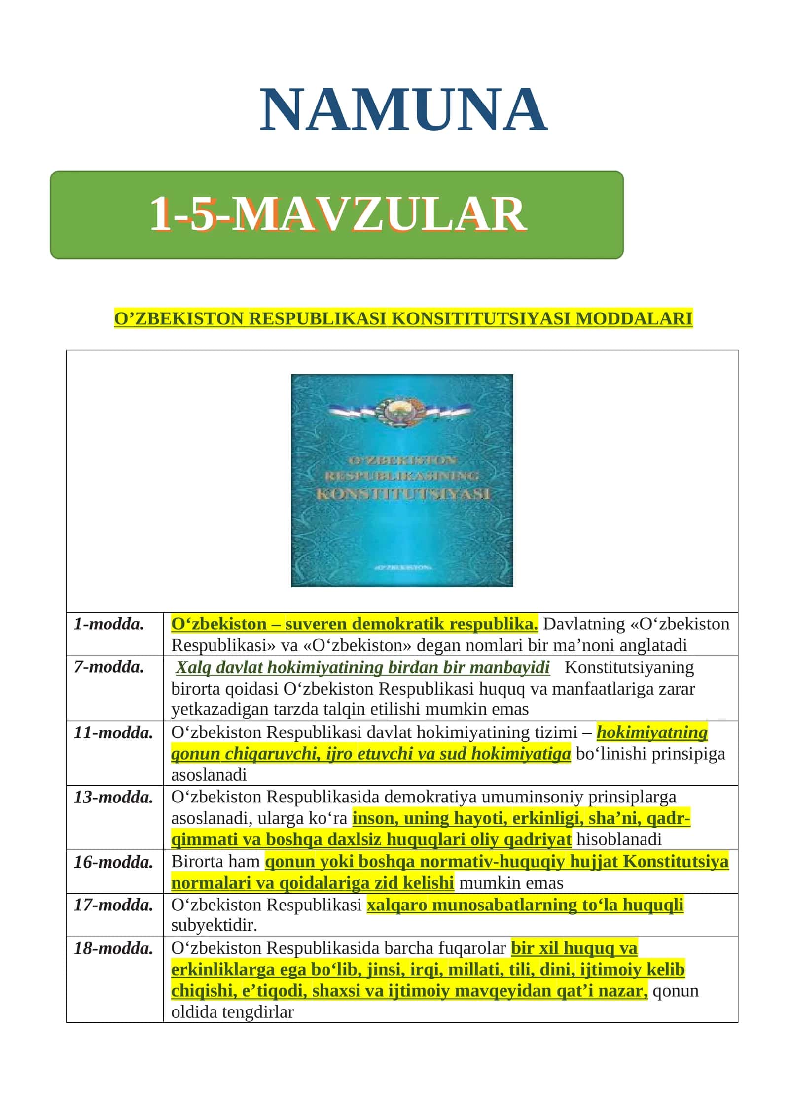 9-sinf Huquq darsligidan Konsititutsiyaviy asoslari qo'llanmasi