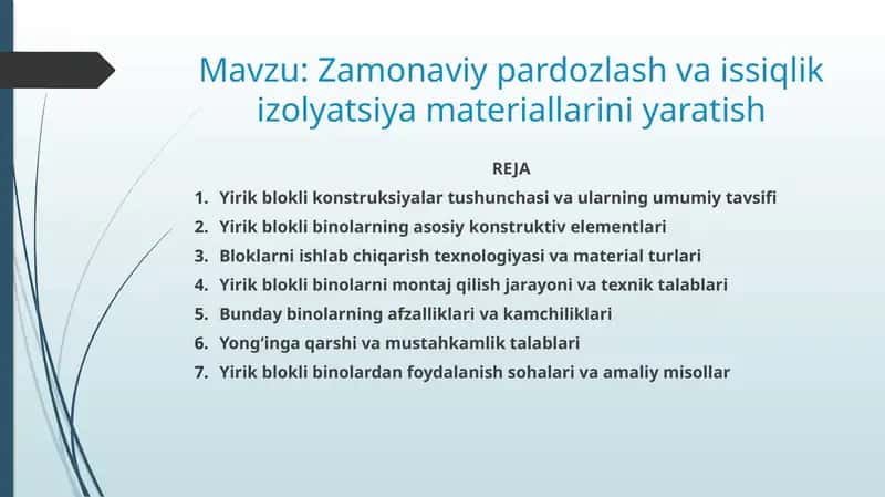 Zamonaviy pardozlash va issiqlik izolyatsiya materiallarini yaratish