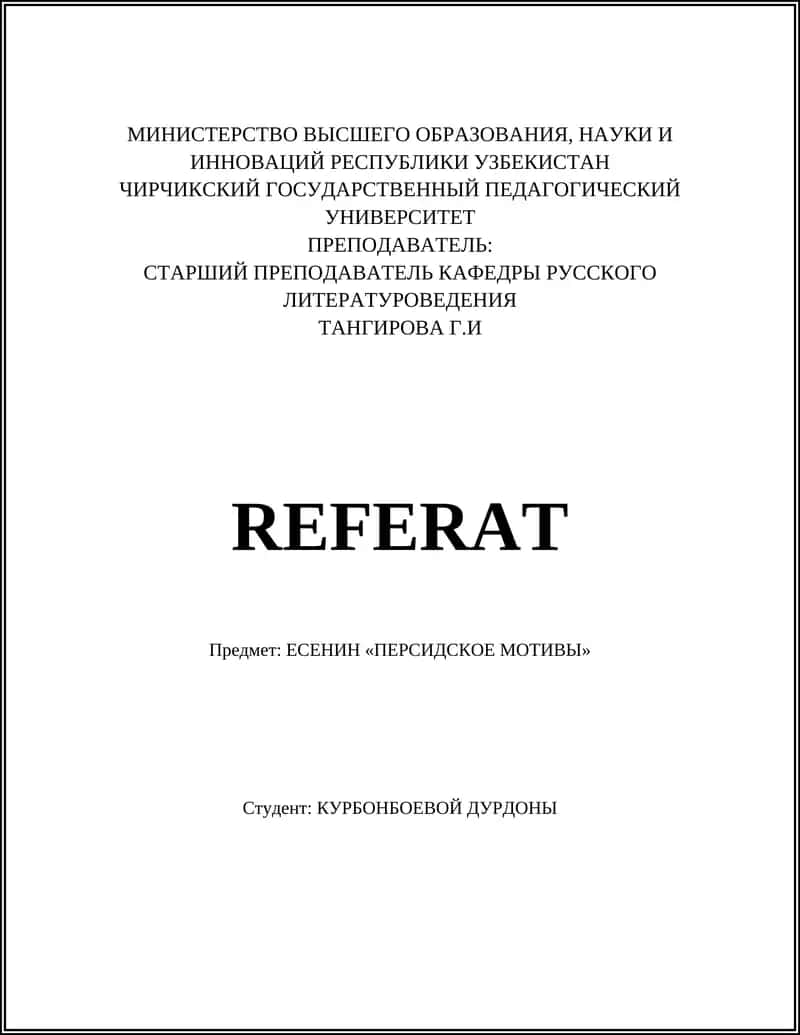 REFERAT "ЕСЕНИН «ПЕРСИДСКОЕ МОТИВЫ»"