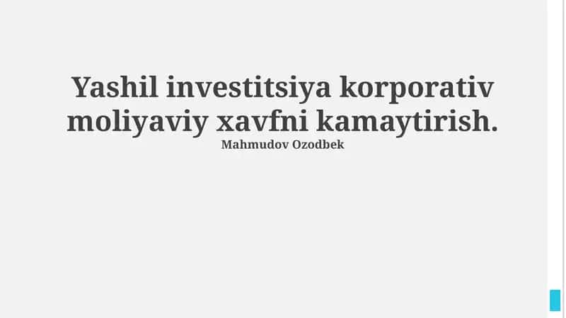 Yashil investitsiyalar va korporativ moliyaviy xavfni kamaytirish