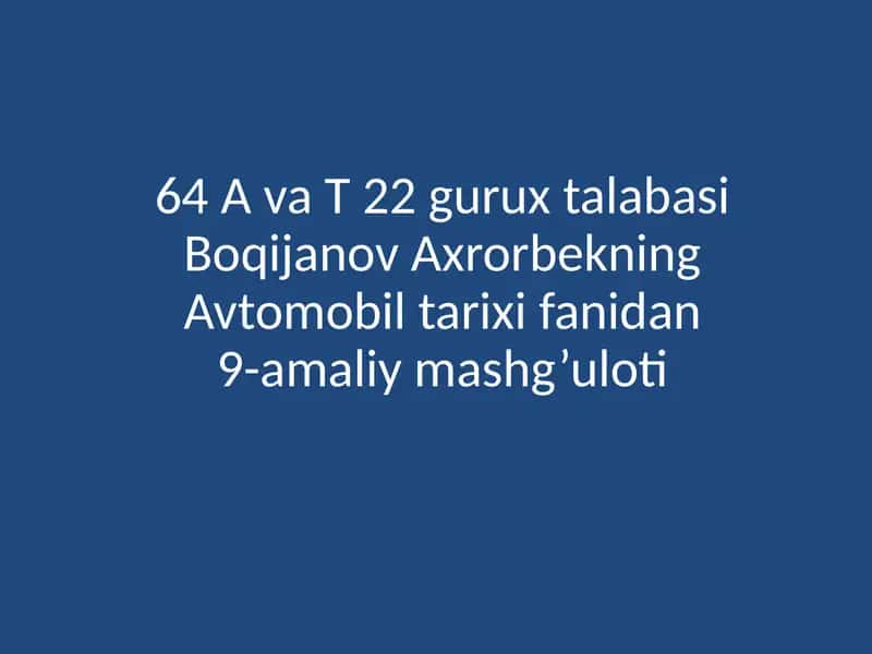 Johon va O'zbekiston avtomobil bozori
