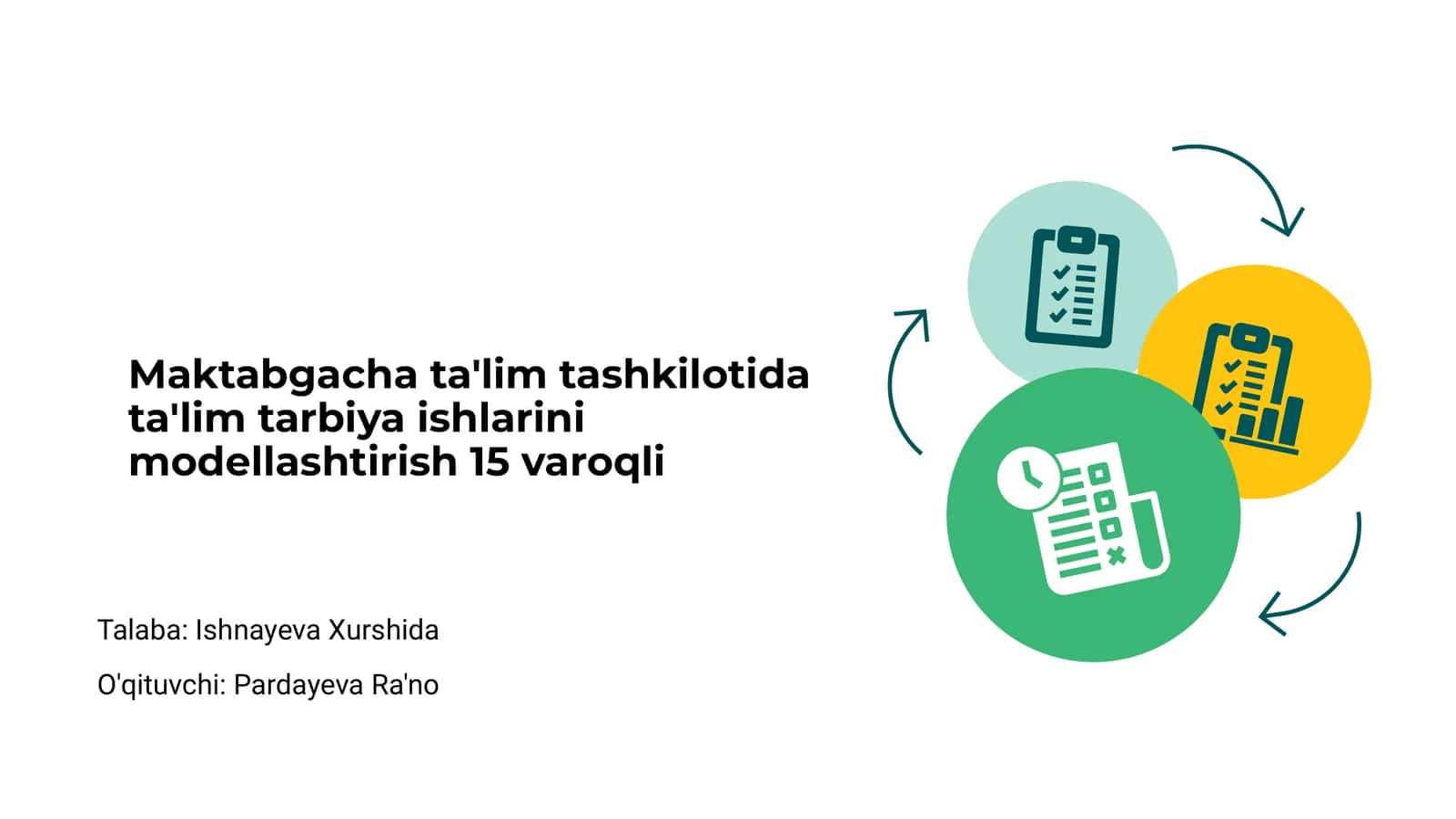 Maktabgacha ta'lim tashkilotida ta'lim tarbiya ishlarini modellashtirish 15 varoqli