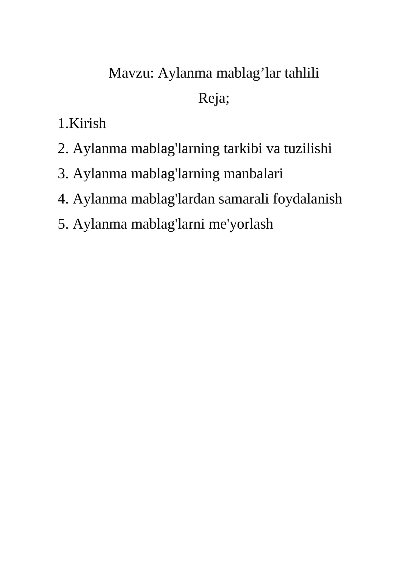 Aylanma mablag’lar tahlili
