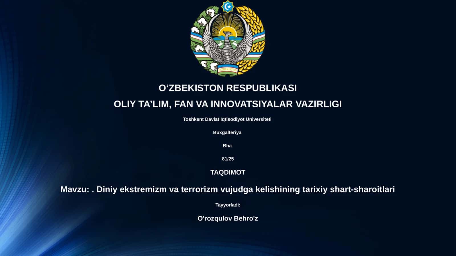 Diniy ekstremizm va terrorizm vujudga kelishining tarixiy shart-sharoitlari